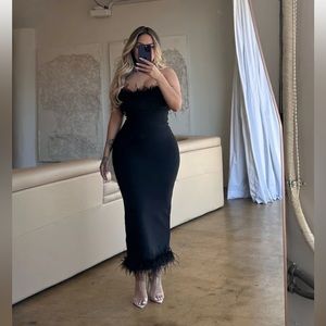 ToxicEnvy - Strapless Feather Trim Bandage Dress